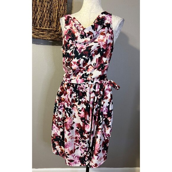 Donna Karan DKNY Dress Pink Purple Large 10 12 14 Washable Blouson Backless Belt - Picture 3 of 6